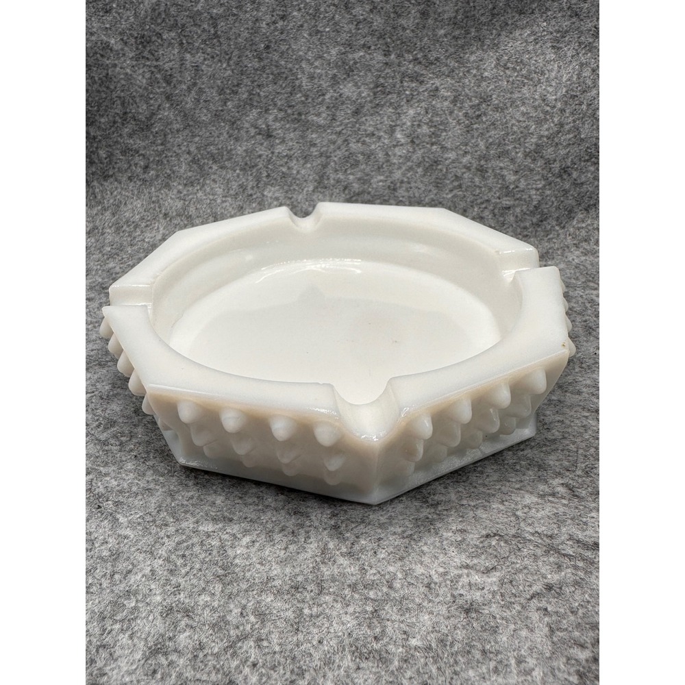 Vintage Fenton Milk Glass Hobnail Octagon Ashtray White Mid Century Modern 5.25"